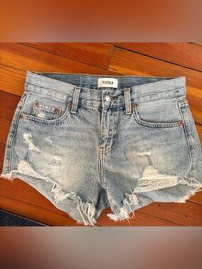 pistola light blue distressed denim cutoffs